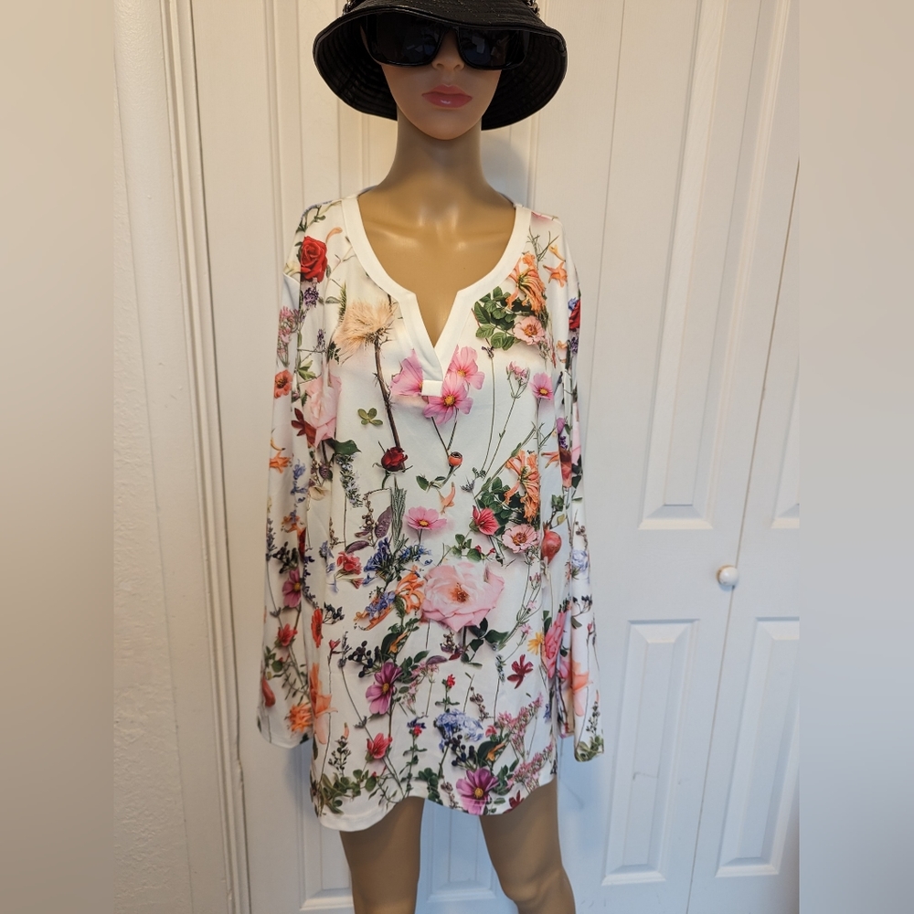 Nora Cora floral print 3D shadow effect long sleeve top thick stretchy blouse L.